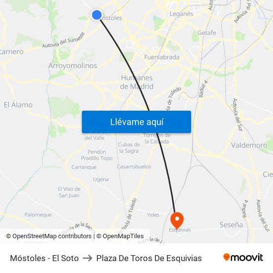 Móstoles - El Soto to Plaza De Toros De Esquivias map