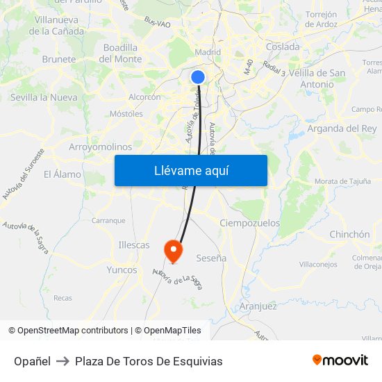 Opañel to Plaza De Toros De Esquivias map