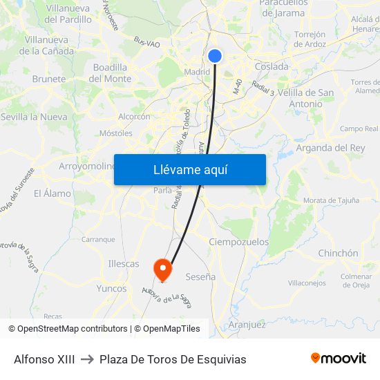 Alfonso XIII to Plaza De Toros De Esquivias map