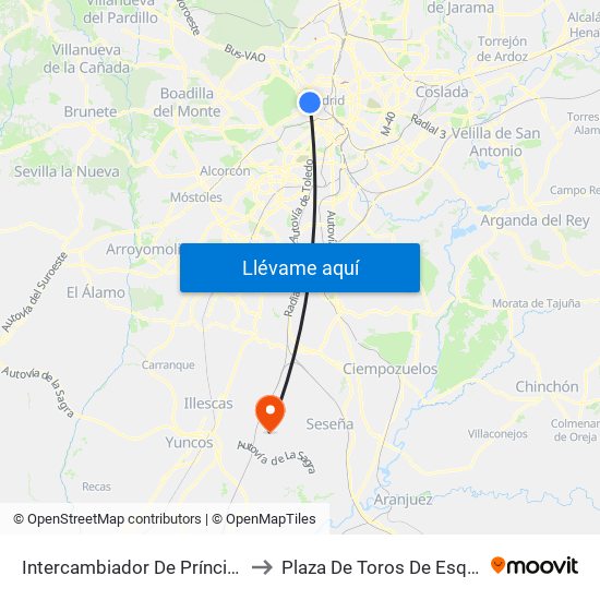 Intercambiador De Príncipe Pío to Plaza De Toros De Esquivias map