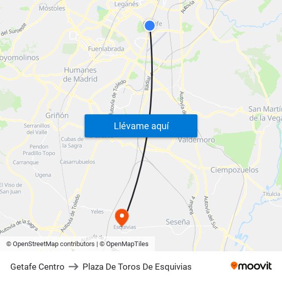 Getafe Centro to Plaza De Toros De Esquivias map