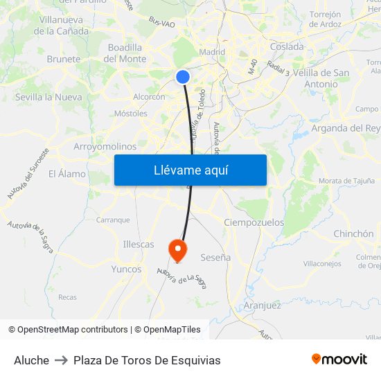 Aluche to Plaza De Toros De Esquivias map