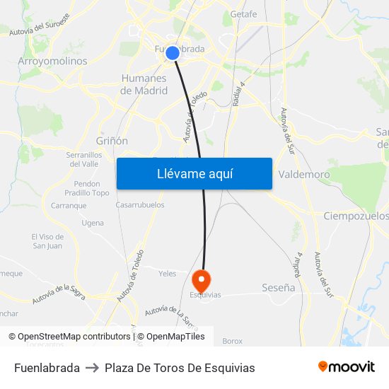 Fuenlabrada to Plaza De Toros De Esquivias map