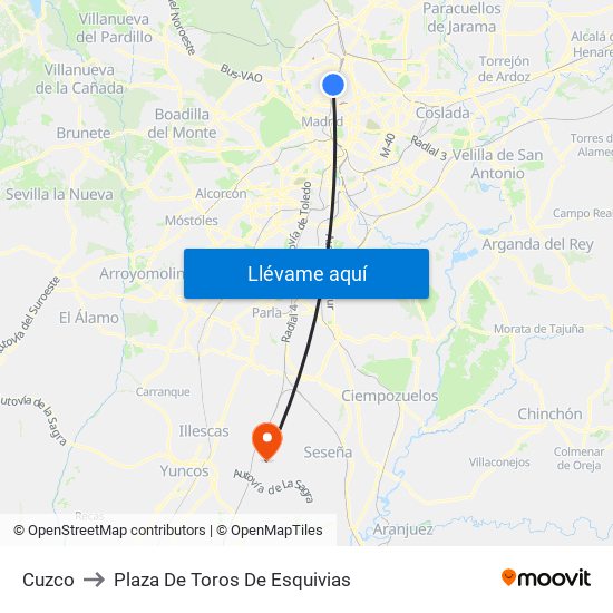 Cuzco to Plaza De Toros De Esquivias map