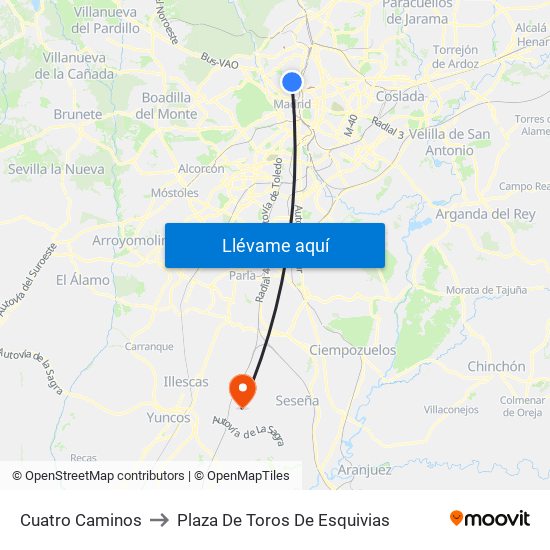 Cuatro Caminos to Plaza De Toros De Esquivias map