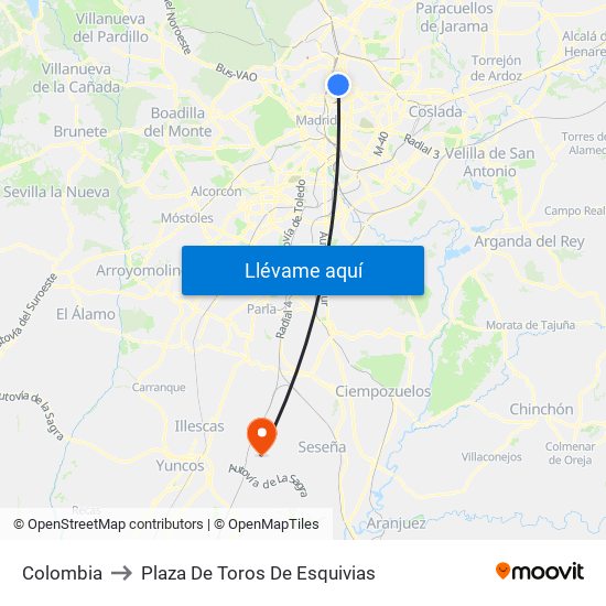 Colombia to Plaza De Toros De Esquivias map
