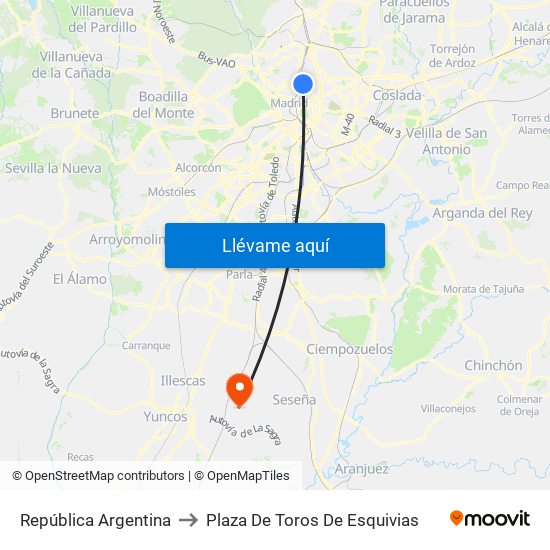 República Argentina to Plaza De Toros De Esquivias map