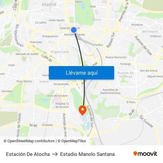 Estación De Atocha to Estadio Manolo Santana map