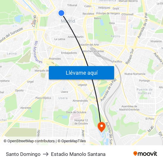 Santo Domingo to Estadio Manolo Santana map