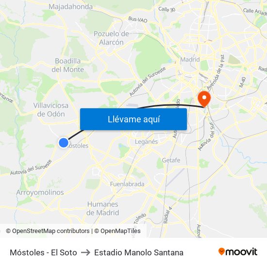 Móstoles - El Soto to Estadio Manolo Santana map