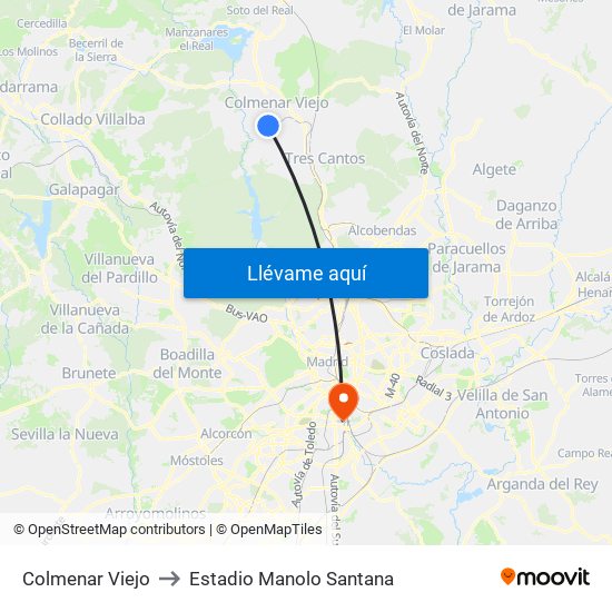 Colmenar Viejo to Estadio Manolo Santana map