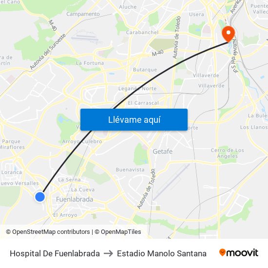 Hospital De Fuenlabrada to Estadio Manolo Santana map