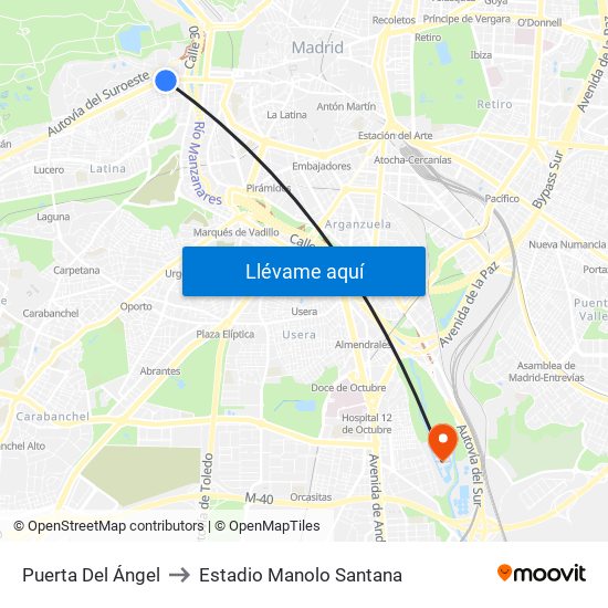 Puerta Del Ángel to Estadio Manolo Santana map