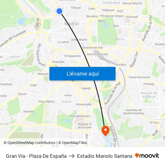 Gran Vía - Plaza De España to Estadio Manolo Santana map