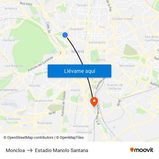 Moncloa to Estadio Manolo Santana map