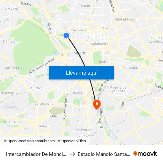 Intercambiador De Moncloa to Estadio Manolo Santana map
