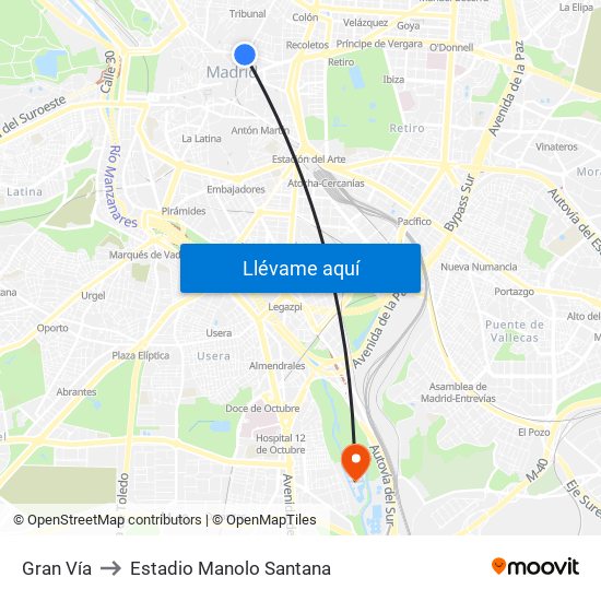 Gran Vía to Estadio Manolo Santana map