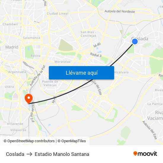 Coslada to Estadio Manolo Santana map