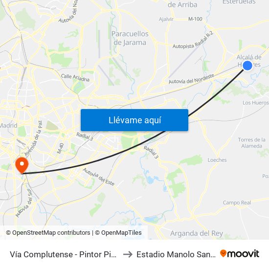 Vía Complutense - Pintor Picasso to Estadio Manolo Santana map