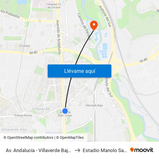 Av. Andalucía - Villaverde Bajo Cruce to Estadio Manolo Santana map