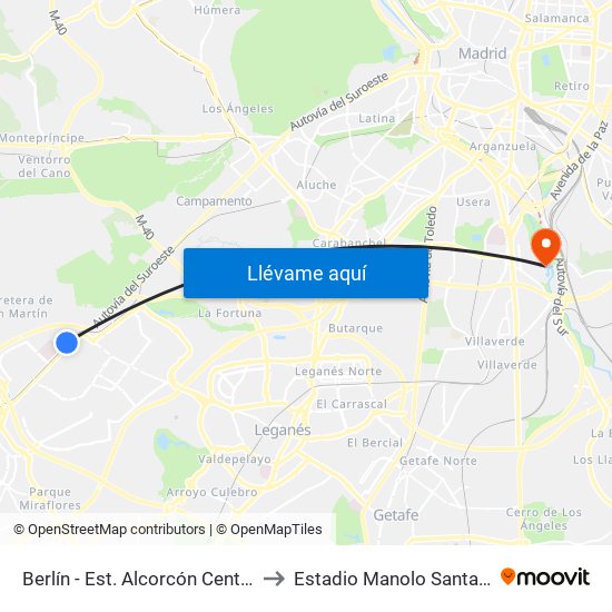 Berlín - Est. Alcorcón Central to Estadio Manolo Santana map