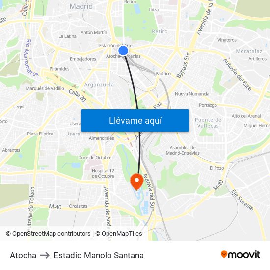 Atocha to Estadio Manolo Santana map