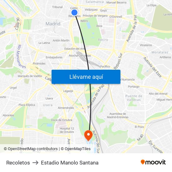Recoletos to Estadio Manolo Santana map