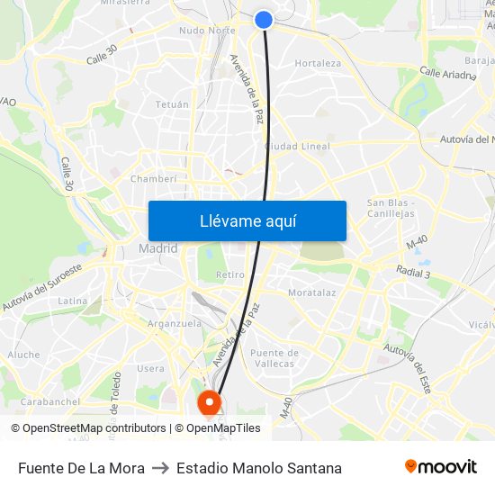 Fuente De La Mora to Estadio Manolo Santana map