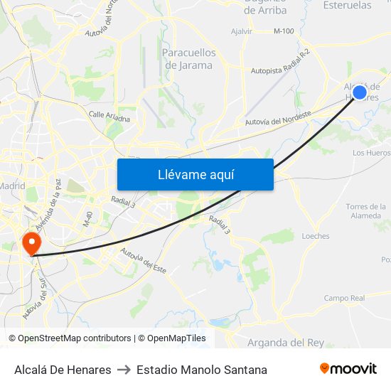 Alcalá De Henares to Estadio Manolo Santana map