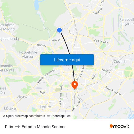 Pitis to Estadio Manolo Santana map