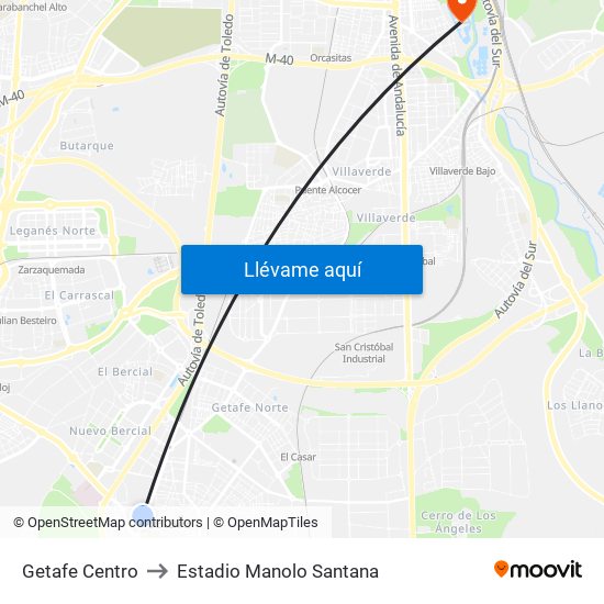 Getafe Centro to Estadio Manolo Santana map