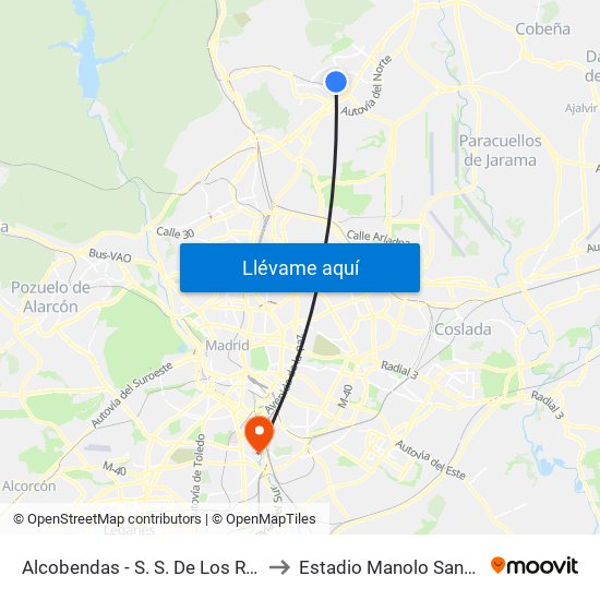 Alcobendas - S. S. De Los Reyes to Estadio Manolo Santana map