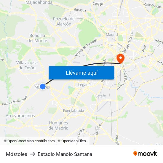 Móstoles to Estadio Manolo Santana map