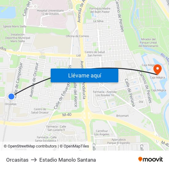 Orcasitas to Estadio Manolo Santana map