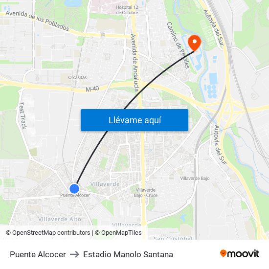 Puente Alcocer to Estadio Manolo Santana map