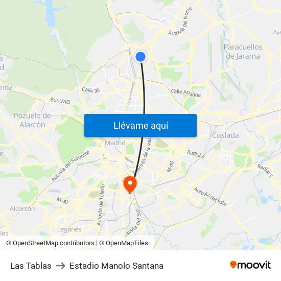 Las Tablas to Estadio Manolo Santana map