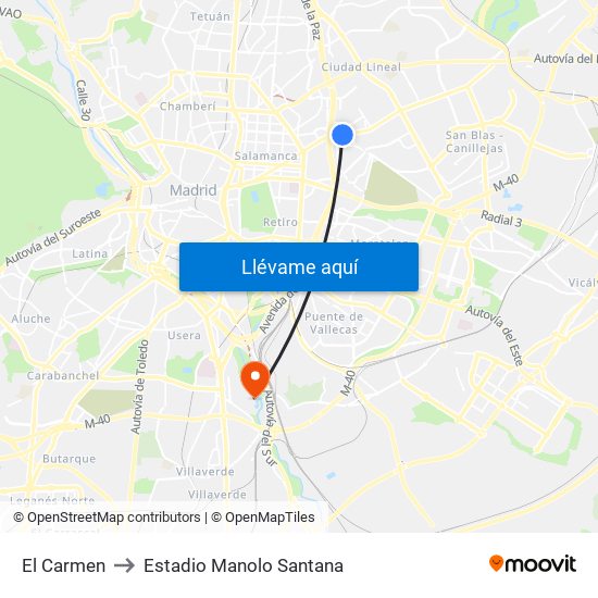 El Carmen to Estadio Manolo Santana map