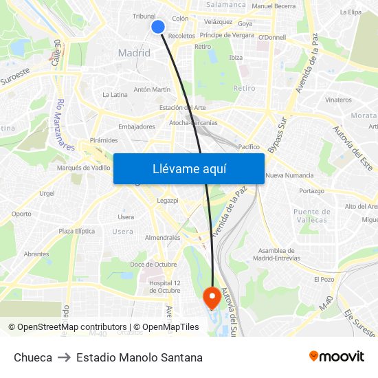Chueca to Estadio Manolo Santana map