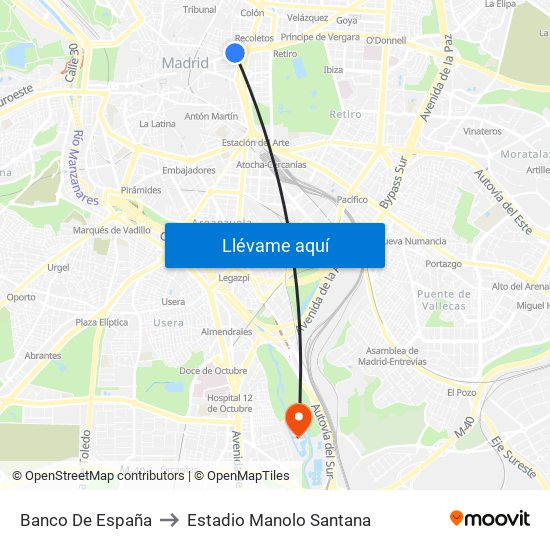 Banco De España to Estadio Manolo Santana map