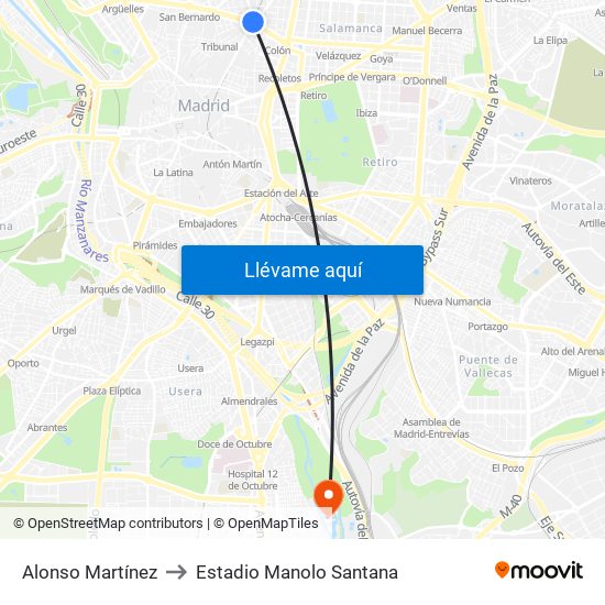 Alonso Martínez to Estadio Manolo Santana map