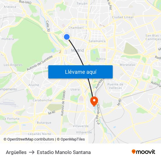 Argüelles to Estadio Manolo Santana map