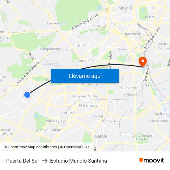 Puerta Del Sur to Estadio Manolo Santana map