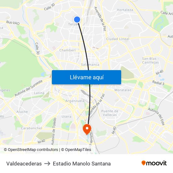 Valdeacederas to Estadio Manolo Santana map