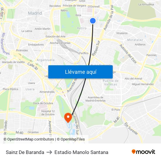 Sainz De Baranda to Estadio Manolo Santana map