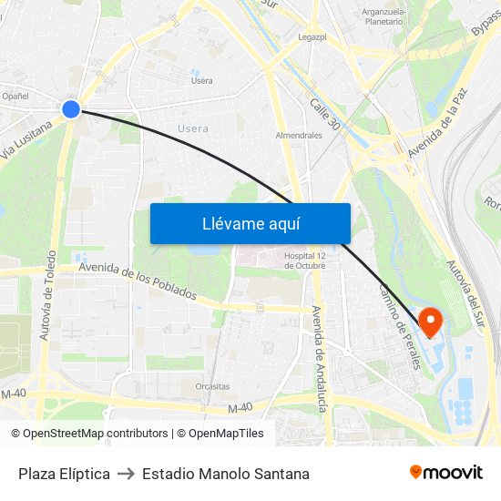 Plaza Elíptica to Estadio Manolo Santana map