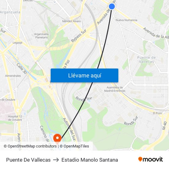 Puente De Vallecas to Estadio Manolo Santana map