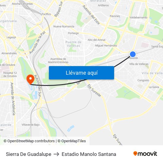 Sierra De Guadalupe to Estadio Manolo Santana map
