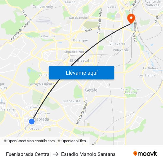 Fuenlabrada Central to Estadio Manolo Santana map