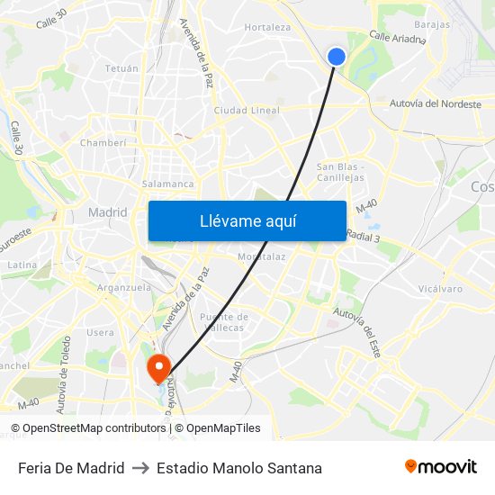 Feria De Madrid to Estadio Manolo Santana map