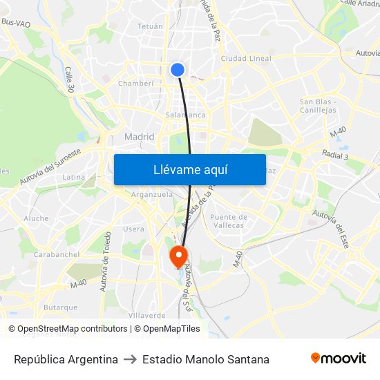 República Argentina to Estadio Manolo Santana map